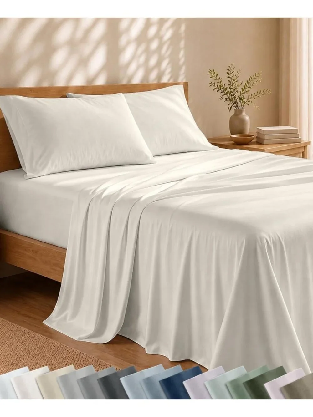 Luxurious 100% Viscose Bamboo King Size Sheets Set - Soft True Ivory Bedding
